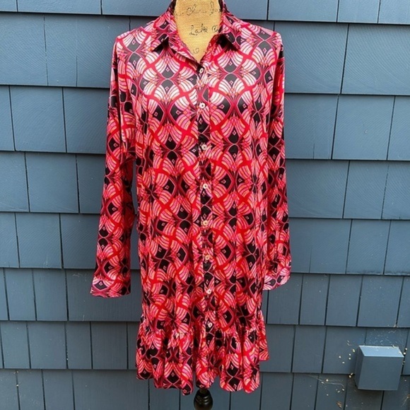 Elenza Dresses & Skirts - ❤️🩷❤️Elenza dress red pink black deco ruffle midi satin NWOT